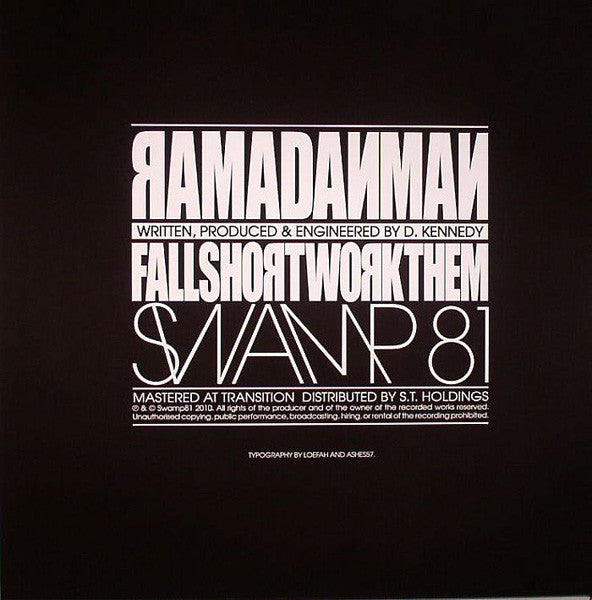 Image of Back Cover of 12" - VG/VG - RAMADANMAN, Fall Short / Work Them (Swamp 81; SWAMP:006, UK 2010, Picture Sleeve), Sleeve in strong VG, vinyl has light marks only.,  - 2346344S