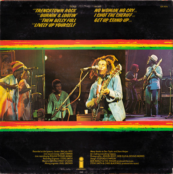 Image of Back Cover of LP - VG/VG - BOB MARLEY AND THE WAILERS, Live! (Island Records; ILPS 9376, Scandinavia 1975, Inner), Lots of light sleeve lines, plays fine.,  - 2616382C