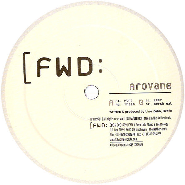 Image of Front Cover of 12" - /VG+ - AROVANE, Plnt (FWD; , Netherlands 1999, FWD:9901), ,  - 2346065S