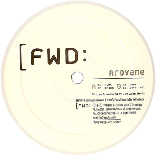 Image of Front Cover of 12" - /VG+ - AROVANE, Plnt (FWD; , Netherlands 1999, FWD:9901), ,  - 2346065S