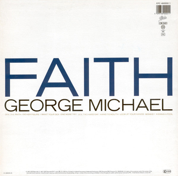 Image of Back Cover of LP - VG/VG - GEORGE MICHAEL, Faith (Epic; EPC 460000 1, Europe 1987, Inner & Insert, Artist name on label is touching Epic logo), ,  - 2526046E