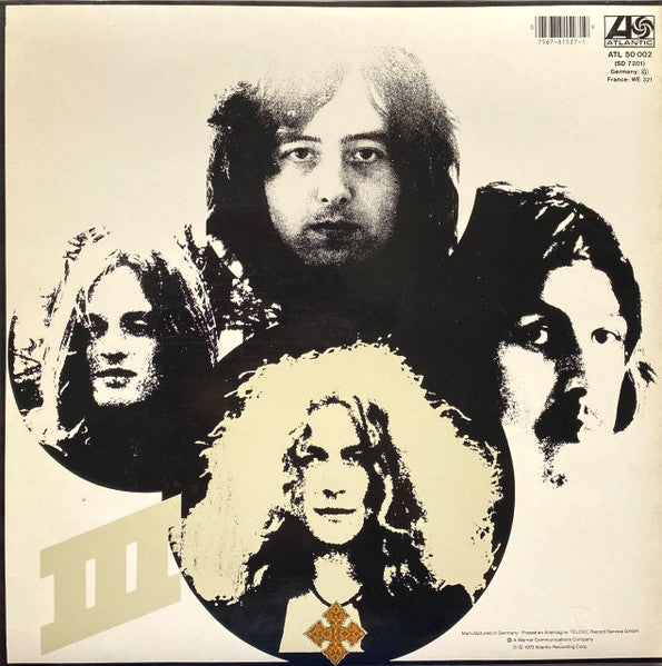 Image of Back Cover of LP - VG+/VG - LED ZEPPELIN, Led Zeppelin III (Atlantic Orange & Green; ATL 50 002, Europe 1991 Reissue, Gatefold, Wheel Sleeve), Hairlines,  - 4246365S