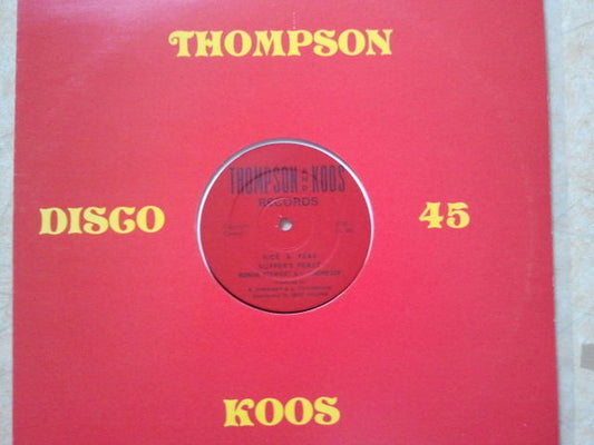 Image of Front Cover of 4615704C: 12" - ROMAN STEWART & LINVAL THOMPSON, Rice & Peas / Suffer's Feast / Breaking Up (Thompson & Koos; TK 002, UK 1979, Company Sleeve) Plays with surface throughout, still acceptable. Clean labels.  VG/G+