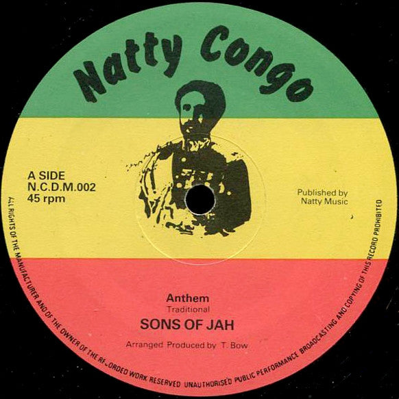 Image of Front Cover of 2244170S: 12" - SONS OF JAH / WIYA LINDO, Anthem / His Majesty's Authority (Natty Congo; N.C.D.M. 002, UK 1980s) Covered in marks and scuffs, plays with background crackle throughout. Stamp and WOL. Comes in a Reggae 45 Disco Sleeve.  /G