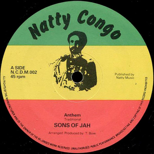 Image of Front Cover of 2244170S: 12" - SONS OF JAH / WIYA LINDO, Anthem / His Majesty's Authority (Natty Congo; N.C.D.M. 002, UK 1980s) Covered in marks and scuffs, plays with background crackle throughout. Stamp and WOL. Comes in a Reggae 45 Disco Sleeve.  /G