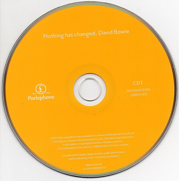 Image of Label Cover of 3xCD - VG+/VG+ - DAVID BOWIE, Nothing Has Changed (Parlophone; 825646205769, Europe 2014, Box Set), Slight wear crease in card spine.,  - 4436102E