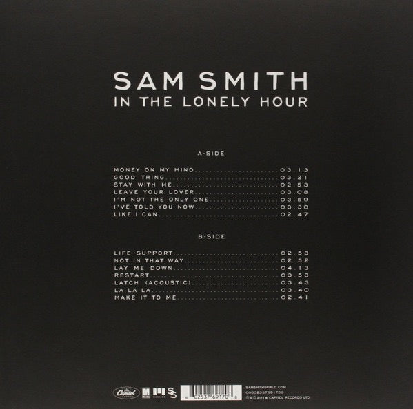 Image of Back Cover of LP - VG+/VG - SAM SMITH, In The Lonely Hour (Capitol Records; 3769170, Europe 2014, Inner), Small bump on sleeve opening.,  - 2916116C