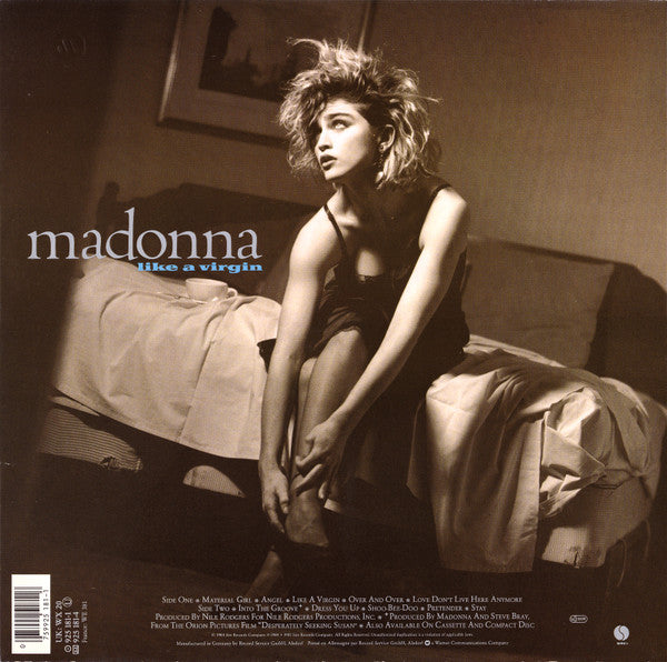 Image of Back Cover of LP - VG/VG+ - MADONNA, Like A Virgin (Sire - GEMA/BIEM Rights Box; 925 181-1, UK 1985 Reissue, Inner, RSA Pressing, MASTERDISK Runout, With Into the Groove B1), ,  - 4026293E