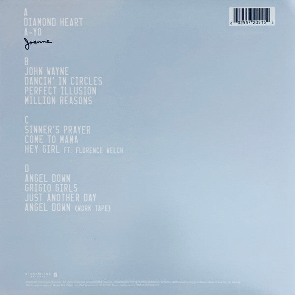 Image of Back Cover of 2xLP - EX/EX - LADY GAGA, Joanne (Streamline Records ; 00602557205152, Europe 2016, Gatefold, 2 Inners, Deluxe Edition ), ,  - 4346241S