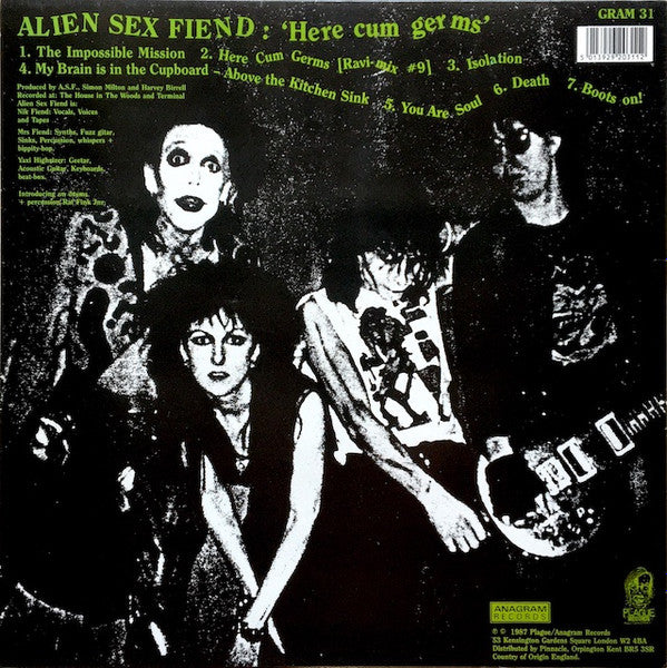 Image of Back Cover of LP - VG/VG - ALIEN SEX FIEND, Here Cum Germs (Anagram; GRAM31, UK 1987, Inner), ,  - 3926016E