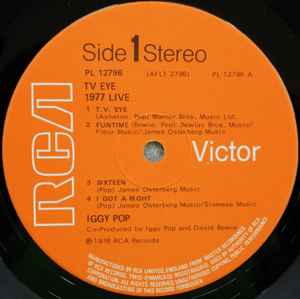 Image of Label Cover of LP - VG/VG - IGGY POP, TV Eye 1977 Live (RCA Victor Orange with Stereo Text; PL12796, UK 1978, Laminated Sleeve, Inner), Hairlines, seam split on Inner, edge wear, laminate creases,  - 3846247S