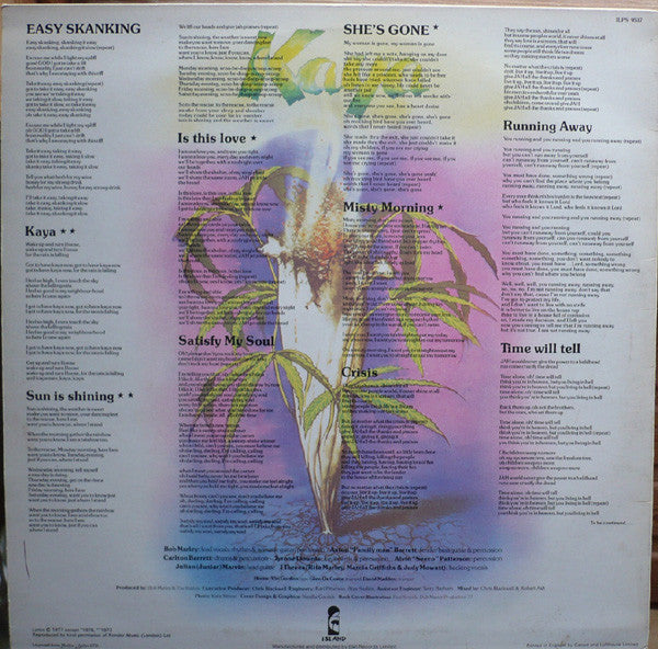 Image of Back Cover of 244124S: LP - BOB MARLEY & THE WAILERS, Kaya (Island Records; ILPS 9517, UK 1978, Picture Sleeve, Inner) Slightly wavy sleeve, still in shrink though, looks great.  VG+/VG+