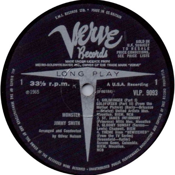 Image of Label Cover of LP - VG+/VG - JIMMY SMITH, Monster (Verve; VLP9093, UK 1965, Laminated Flipback Sleeve, Mono), ,  - 3026022E