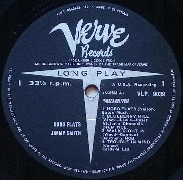 Image of Label Cover of LP - VG+/VG - JIMMY SMITH, Hobo Flats (Verve Records; VLP 9039, UK 1963, Laminated Flipback Sleeve, Mono), ,  - 3026251E