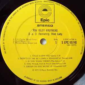Image of Label Cover of LP - VG/VG+ - THE ISLEY BROTHERS, 3 + 3 (Epic Yellow; S EPC 65740, UK 1973, Gatefold), Light crease on part of sleeve. Light ringwear on back,  - 3846122S