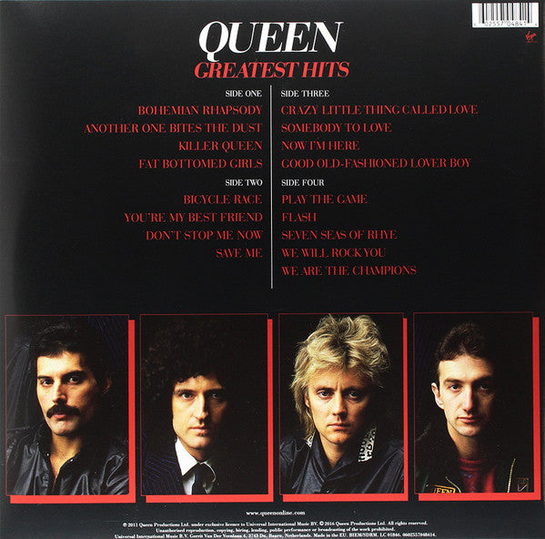 Image of Back Cover of 2xLP - NEW/NEW - QUEEN, Greatest Hits (Virgin EMI Records; 5704841, Europe 2016 Reissue, Gatefold, 2 Inners, 180 Gram Vinyl), ,  - 2416314C