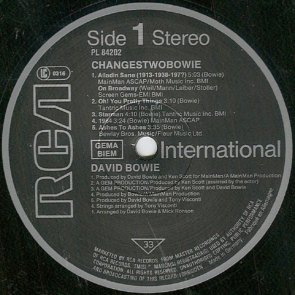 Image of Label Cover of LP - VG/VG - DAVID BOWIE, ChangesTwoBowie (RCA International Black; PL84202, Germany 1983, Inner), ,  - 2526364E