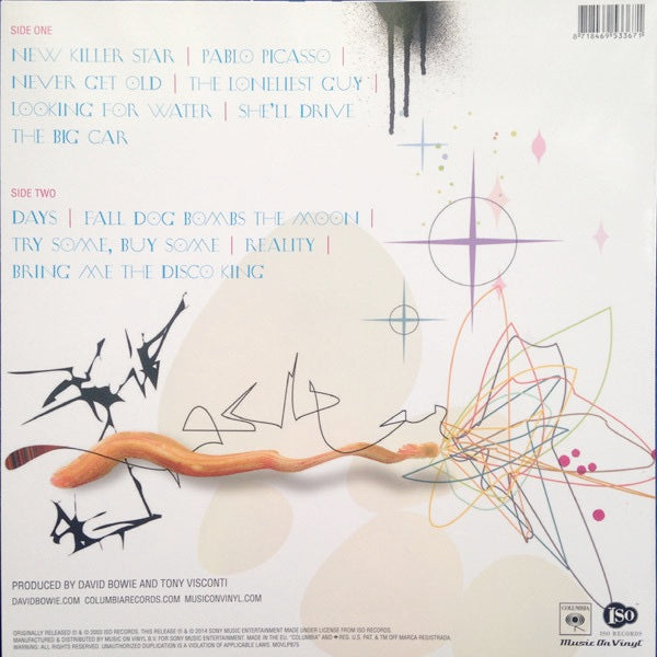 Image of Back Cover of LP - VG+/VG+ - DAVID BOWIE, Reality (Music On Vinyl; MOVLP875, UK 2014 Reissue, Glossy Gatefold Sleeve, Booklet, Music On Vinyl, 180 Gram), Pristine copy.,  - 3146142S