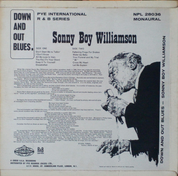Image of Back Cover of LP - VG+/VG+ - SONNY BOY WILLIAMSON, Down and Out Blues (Pye; NPL 28036, UK 1964, Laminated Flipback Sleeve, Mono), ,  - 2826196E