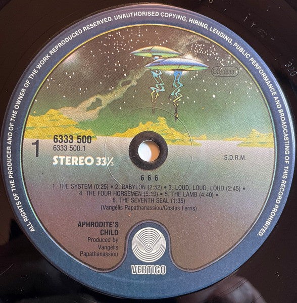 Image of Label Cover of 2xLP - VG/VG - APHRODITE'S CHILD, 666 (Vertigo Spaceship; 6673001, France 1970s Reissue, Gatefold, "Printed in Germany" inside gatefold), Strong VG - a few light marks, Edge Wear,  - 4246345S