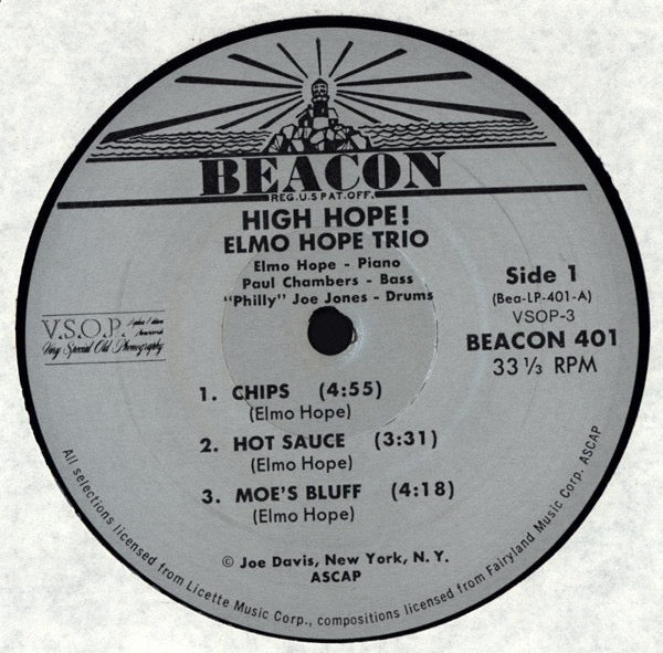 Image of Label Cover of LP - VG+/VG+ - ELMO HOPE, High Hope! (VSOP; VSOP-3, US 1985 Reissue, Pasteback Sleeve), ,  - 4316437C