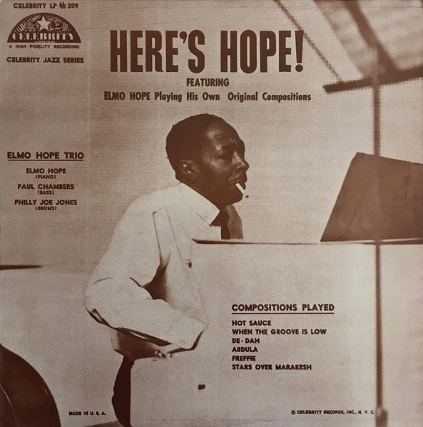 Image of Front Cover of LP - VG/G+ - ELMO HOPE TRIO, Here's Hope! (VSOP; VSOP-2, US 1980s Reissue, Pasteback Sleeve), Light marks only,  - 4016541C