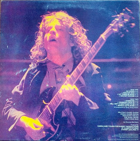 Image of Back Cover of LP - VG/VG - AC/DC, Let There Be Rock (Atlantic Orange & Green - With W Logo On Label Rim; K 50366, UK 1977), Very clean disc with a slightly warped edge, only audible at the run-in.,  - 3046140S