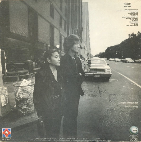 Image of Back Cover of 3014030C: LP - JOHN LENNON & YOKO ONO, Double Fantasy (Geffen; K 99131, UK 1980, Inner) Hairlines, Edge and spine wear  VG/G+