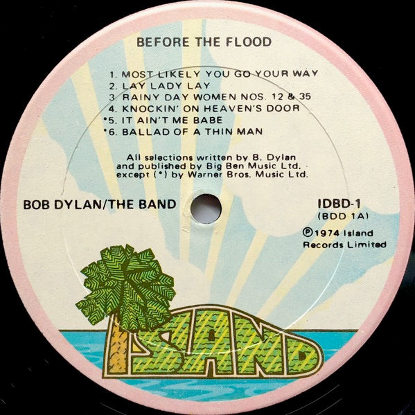 Image of Label Cover of 2524072E: 2xLP - BOB DYLAN / THE BAND, Before the Flood (Island Pink Rim; IDBD 1, US 1974, Gatefold, US Pressing for UK Release)   G+/VG