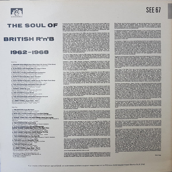 Image of Back Cover of LP - VG/VG+ - VARIOUS , The Soul Of British R'N'B 1962-1968 (See For Miles Ltd.; SEE67, UK 1986), Edge Wear,  - 2946109S