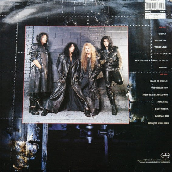 Image of Back Cover of LP - VG/G+ - KISS, Revenge (Mercury; 848037-1, UK 1992, Inner), Light surface marks, Hairlines and some mottling, Plays well with minimal surface noise, Edge wear and pinches to all edges,  - 2516091C