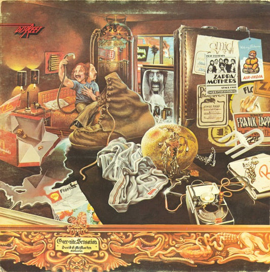 Image of Front Cover of LP - VG/G - FRANK ZAPPA & THE MOTHERS, Over-Nite Sensation (Discreet; K41000, UK 1970s Reissue, Gatefold), Worn sleeve with sticker damage.,  - 3116262C