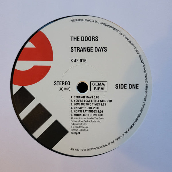 Image of Label Cover of LP - VG/VG - THE DOORS, Strange Days (Elektra; K42016, Germany 1980s Reissue), ,  - 2726126E