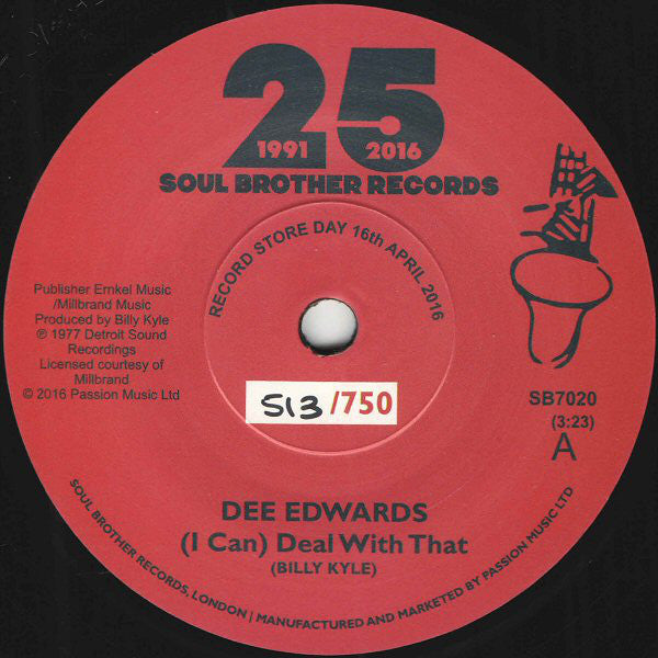 Image of Front Cover of 7" - /VG+ - DEE EDWARDS, (I Can) Deal With That (Soul Brother; SB7020, UK 2016 Reissue, Plain Sleeve, Limited edition of 750 hand numbered copies.), Light marks only. Strong VG+. No: 417/750,  - 2456054S