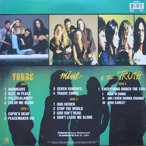 Image of Back Cover of 2814261C: 2xLP - EXTREME, III Sides To Every Story (A&M Records; 540 006-1 , UK 1992, Insert, Poster) Clean copy, A little bit of edge and ring wear  VG/VG+