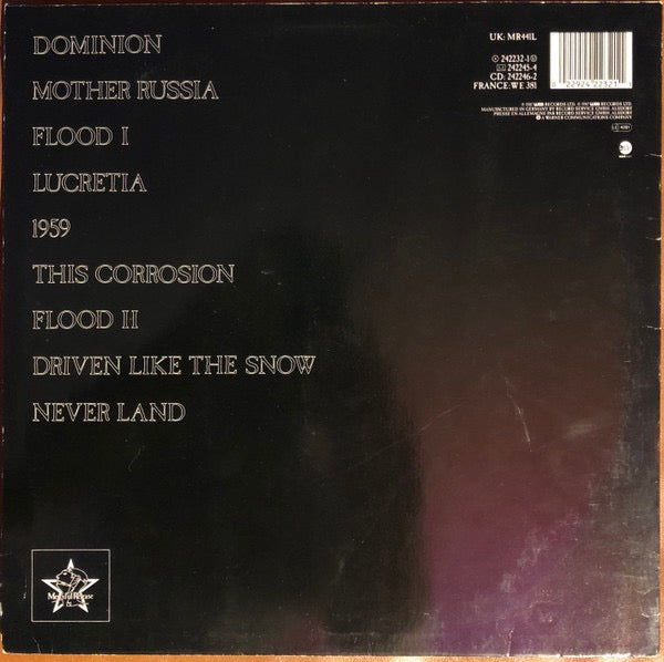 Image of Back Cover of LP - VG+/VG+ - THE SISTERS OF MERCY, Floodland (Merciful Release With East West Logo On Labels; MR441L, UK & Europe 1990s Reissue, Inner & Insert), Strong VG+ throughout, Lovely copy,  - 3616292C
