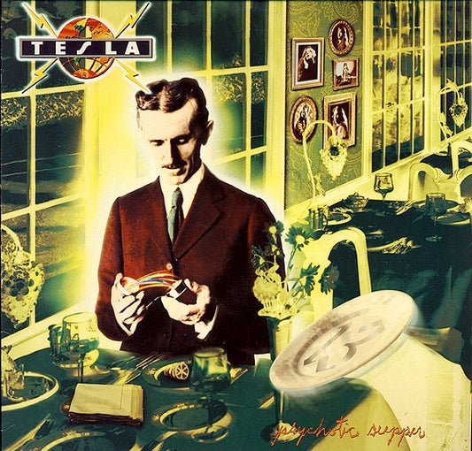 Image of Front Cover of 4614016C: LP - TESLA, Psychotic Supper (Geffen; GEF24424, Europe 1991, Inner) Unsightly patches of compression marks, Hairlines, Sleeve has some light bottom edge wear, Closer to VG+  VG/G+