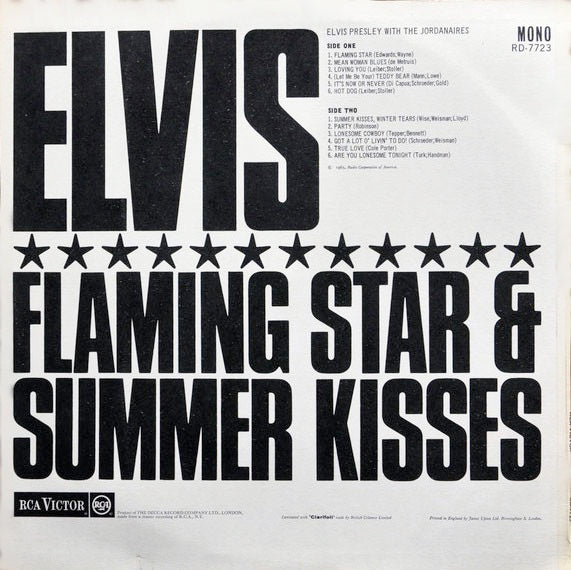 Image of Back Cover of LP - VG/G+ - ELVIS PRESLEY, Flaming Star & Summer Kisses (RCA Red Dot; RD7723, UK 1965, Mono), ,  - 3026052E