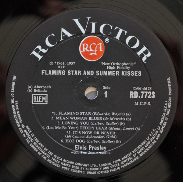 Image of Label Cover of LP - VG/G+ - ELVIS PRESLEY, Flaming Star & Summer Kisses (RCA Red Dot; RD7723, UK 1965, Mono), ,  - 3026052E