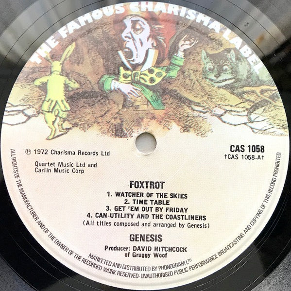 Image of Label Cover of 5024366E: LP - GENESIS, Foxtrot (Charisma Small Hatter - Phonogram Marketing; CAS 1058, UK 1975 Reissue, Non Textured Howard Printers Gatefold Sleeve, Black Letters on Spine) Writing On Front Sleeve  VG/G+