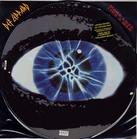 Image of Front Cover of 4114316C: 12" - DEF LEPPARD, Make Love Like A Man (Bludgeon Riffola; LEPXP 7, UK 1992, Hype Stickered Clear PVC Sleeve, Insert, Numbered, Limited Edition Picture Disc) No. 13159.  VG/VG