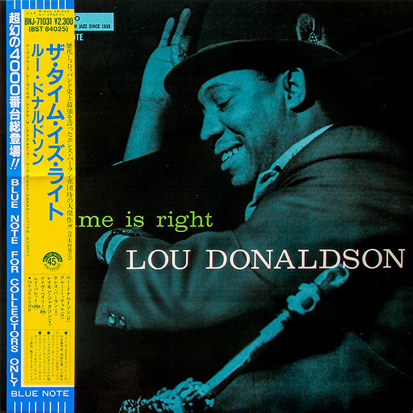 Image of Front Cover of LP - VG/VG+ - LOU DONALDSON, The Time Is Right (Blue Note; BST-84025 / BNJ-71031, Japan 1984 Reissue, Pasteback Sleeve, Stereo, No OBi, No Insert), Cover in strong VG, close to VG+. Couple superficial marks on vinyl only.,  - 2446138S