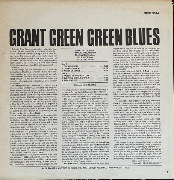 Image of Back Cover of LP - /EX - GRANT GREEN, Green Blues (Muse Records ; MR 5014, US 1973 Reissue, Laminated sleeve), ,  - 4026113E