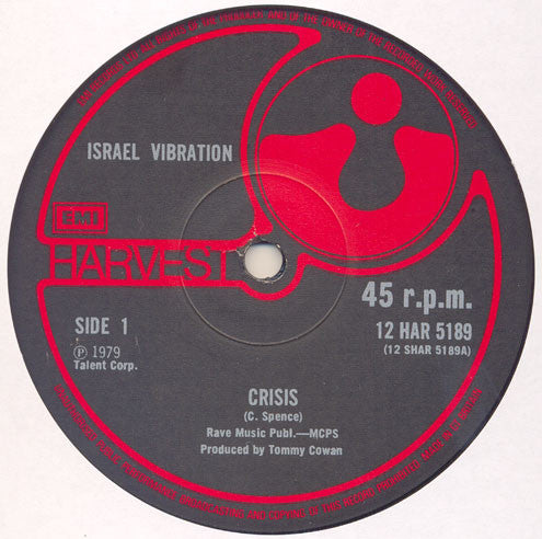 Image of Front Cover of 2514409C: 12" - ISRAEL VIBRATION, Crisis (Harvest; 12 HAR 5189, UK 1979) Light marks only, plays above grade.  /VG