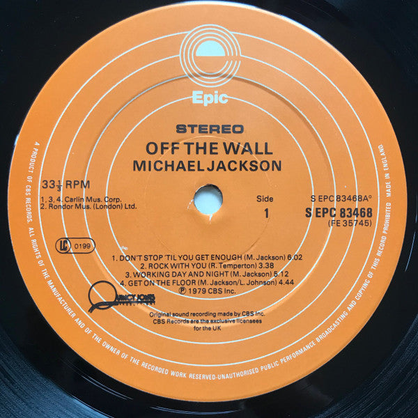 Image of Label Cover of LP - VG/VG - MICHAEL  JACKSON, Off The Wall (Epic Orange; EPC 83468, UK 1979, Gatefold, 1st UK Press. Orange label w Label code), ,  - 3626173E