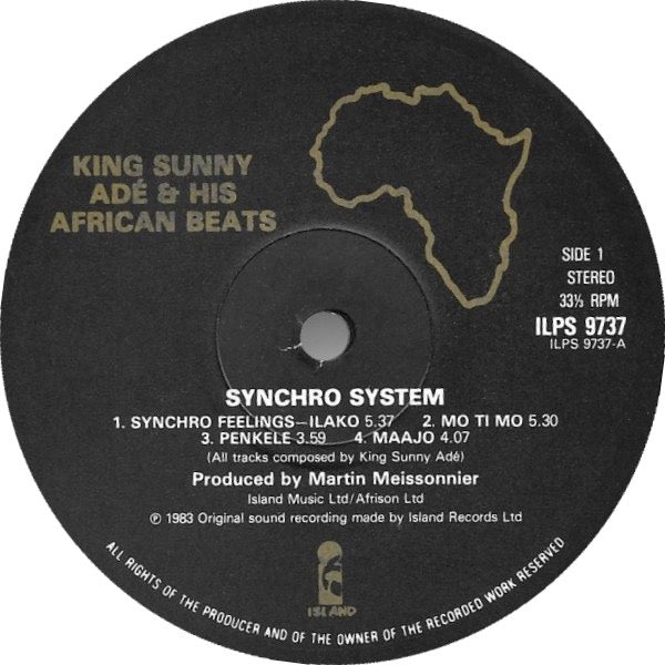 Image of Label Cover of LP - VG+/VG+ - KING SUNNY ADE & HIS AFRICAN BEATS, Synchro System (Island Records; ILPS 9737, UK 1983, Company Inner), ,  - 2846160S