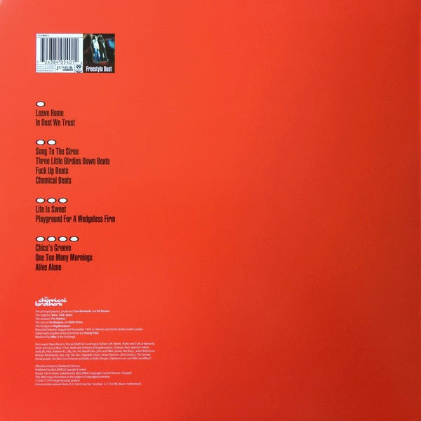 Image of Back Cover of 2xLP - NEW/NEW - THE CHEMICAL BROTHERS, Exit Planet Dust (Freestyle Dust; XDUSTLP1, Europe 2016 Reissue, 2 Inners), , A landmark electronic debut that helped drag big beat out of the clubs and into the mainstream.  Leave Home  and  Chemical Beats  still hit hard, but there s plenty of dusty funk, hip hop and psychedelic colour throughout. Raw, loud and brilliantly chaotic, it s The Chemical Brothers before they got really big. - 3600025E