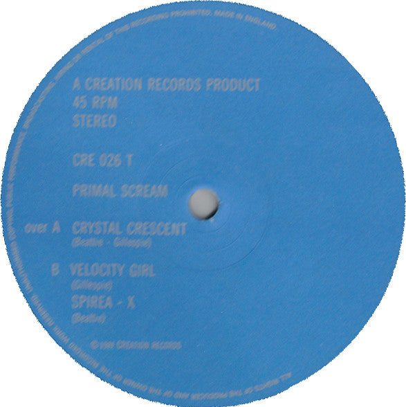 Image of Label Cover of 12" - VG/VG+ - PRIMAL SCREAM, Crystal Crescent (Creation; CRE026T, UK 1986, Picture Sleeve), Edge Wear,  - 4246304S