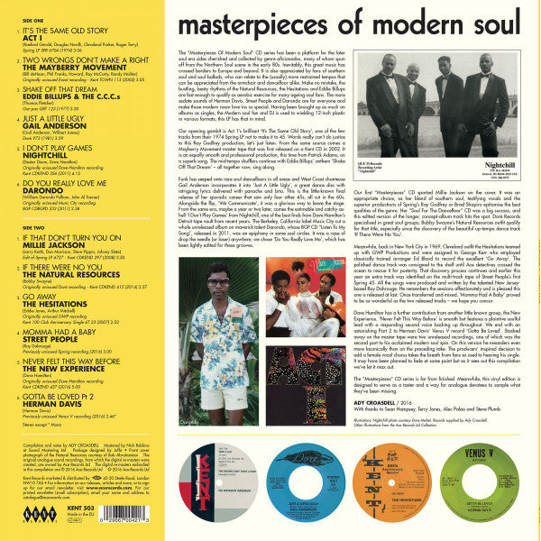 Image of Back Cover of LP - VG+/VG+ - VARIOUS , Masterpieces Of Modern Soul  (KENT; KENT503, UK 2015), ,  - 3126134E