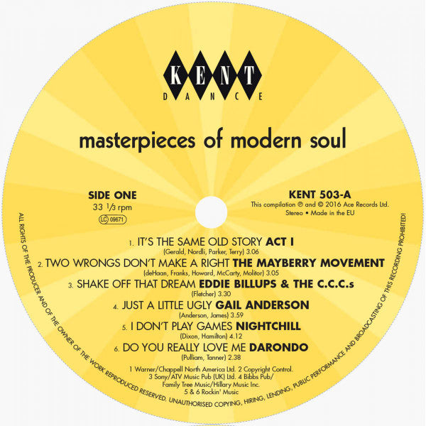 Image of Label Cover of LP - VG+/VG+ - VARIOUS , Masterpieces Of Modern Soul  (KENT; KENT503, UK 2015), ,  - 3126134E